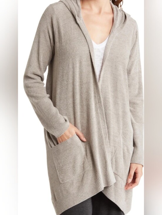 Barefoot Dreams Sweaters - Barefoot Dreams CozyChic Hooded Seashore Cardigan Size L Oyster Neutral Duster